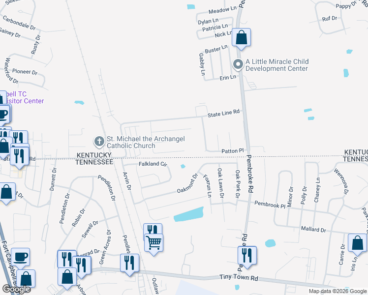 map of restaurants, bars, coffee shops, grocery stores, and more near 1129 Keith Avenue in Oak Grove