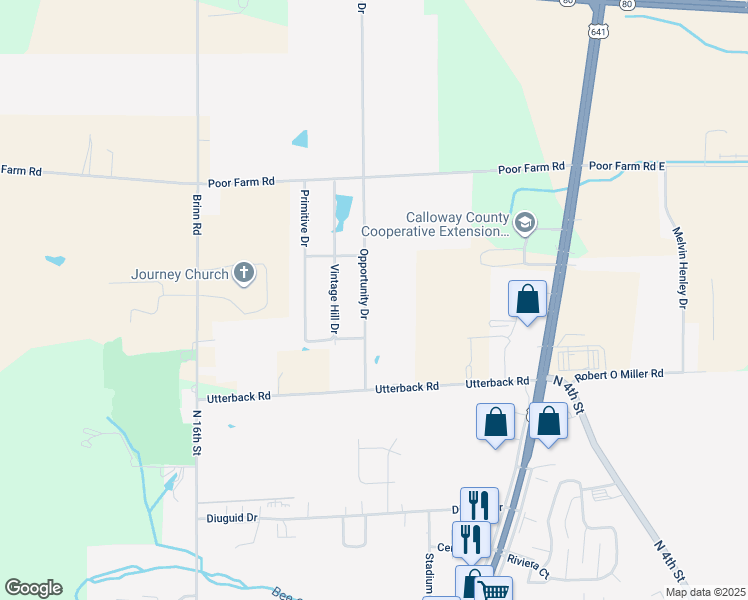 map of restaurants, bars, coffee shops, grocery stores, and more near 402 Utterback Road in Murray