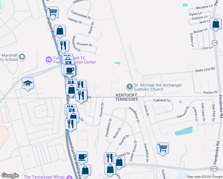 map of restaurants, bars, coffee shops, grocery stores, and more near 237 Tree Line Drive in Oak Grove