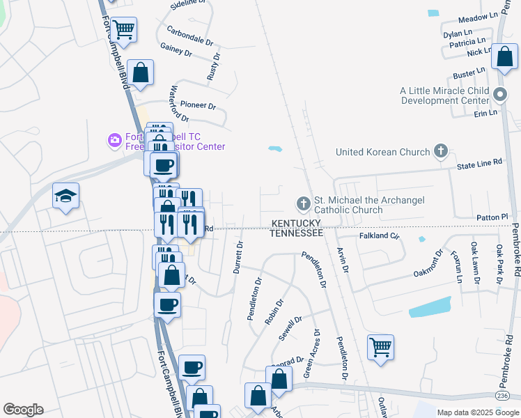 map of restaurants, bars, coffee shops, grocery stores, and more near 229 Tree Line Drive in Oak Grove