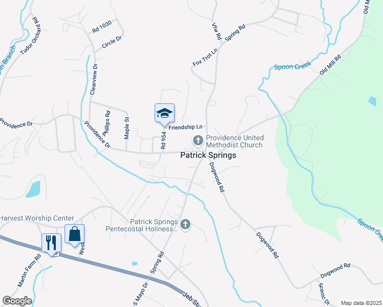 map of restaurants, bars, coffee shops, grocery stores, and more near 198-552 Providence Drive in Patrick Springs