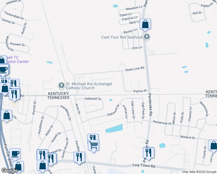 map of restaurants, bars, coffee shops, grocery stores, and more near 1129 Keith Avenue in Oak Grove
