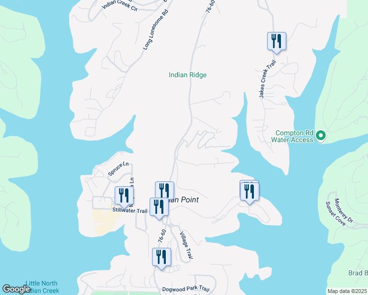 map of restaurants, bars, coffee shops, grocery stores, and more near 4 Treehouse Lane in Branson