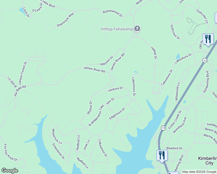 map of restaurants, bars, coffee shops, grocery stores, and more near 20-94 Skyline Dr in Kimberling City