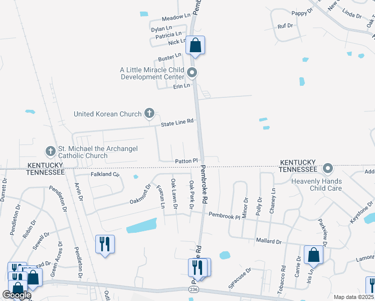 map of restaurants, bars, coffee shops, grocery stores, and more near 1186 Schatten Street in Oak Grove