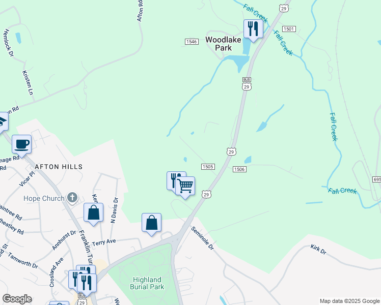 map of restaurants, bars, coffee shops, grocery stores, and more near 1217 Greenwood Drive in Danville