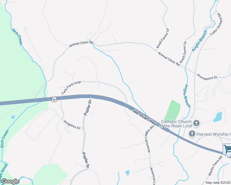 map of restaurants, bars, coffee shops, grocery stores, and more near 20541 Jeb Stuart Highway in Stuart