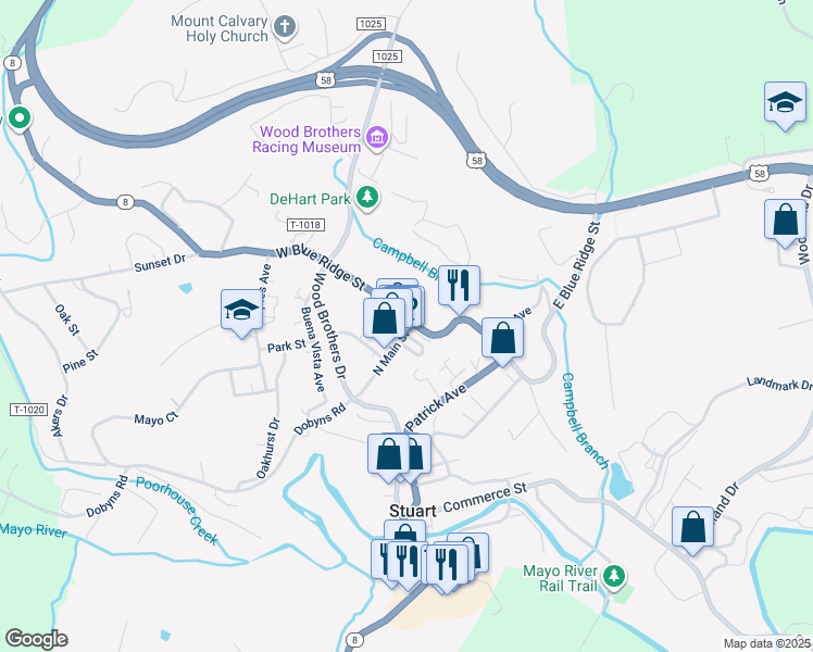map of restaurants, bars, coffee shops, grocery stores, and more near 113 West Blue Ridge Street in Stuart