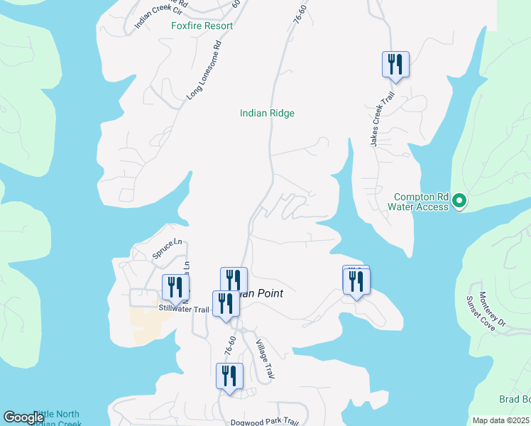 map of restaurants, bars, coffee shops, grocery stores, and more near 4 Treehouse Lane in Branson
