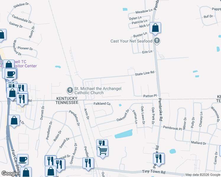 map of restaurants, bars, coffee shops, grocery stores, and more near 1113 Keith Avenue in Oak Grove