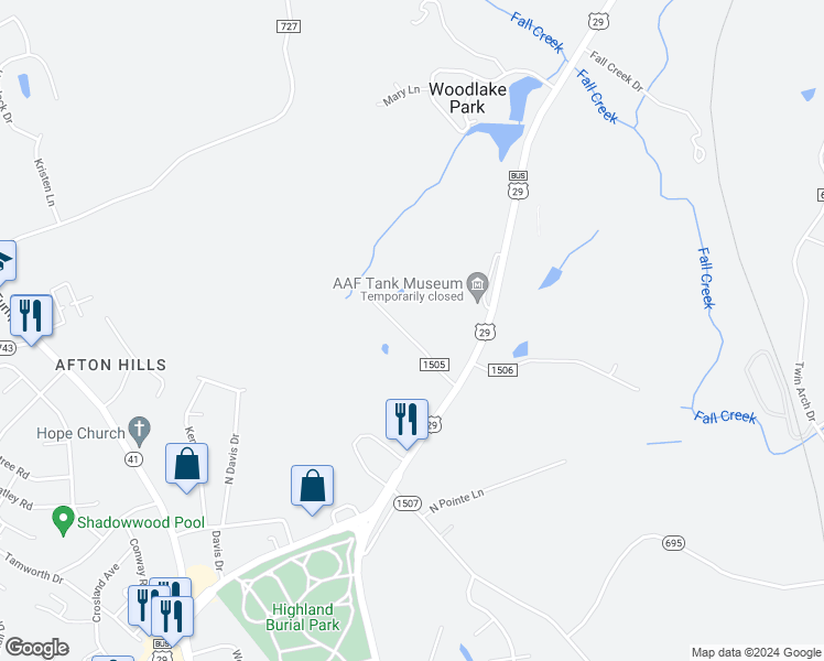 map of restaurants, bars, coffee shops, grocery stores, and more near 1214 Greenwood Drive in Danville