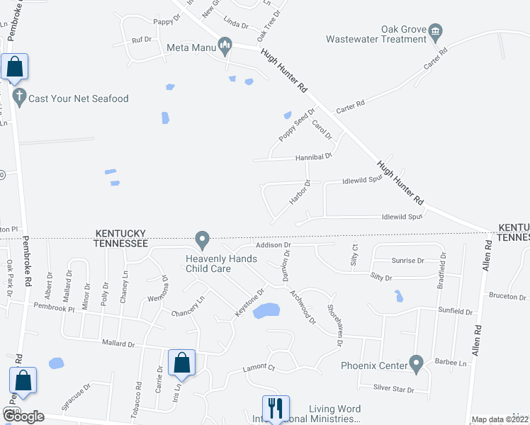 map of restaurants, bars, coffee shops, grocery stores, and more near 1909 Timberline Circle in Oak Grove