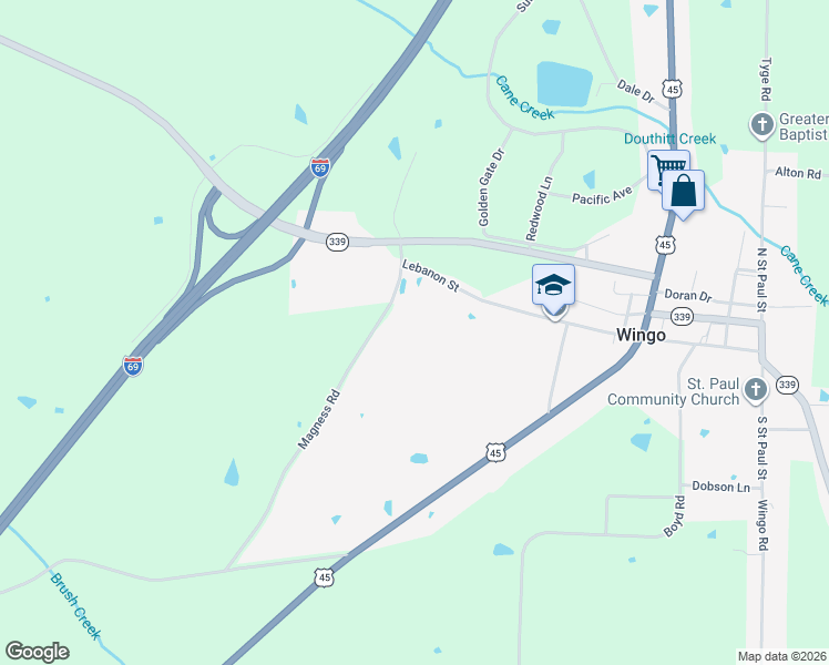 map of restaurants, bars, coffee shops, grocery stores, and more near 729 Lebanon Street in Wingo