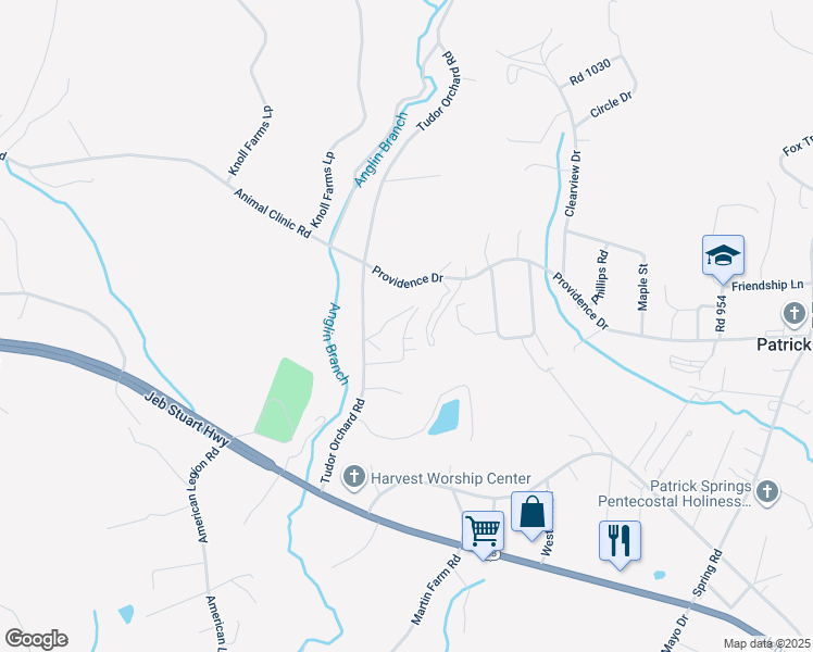map of restaurants, bars, coffee shops, grocery stores, and more near Phillips Street in Patrick Springs