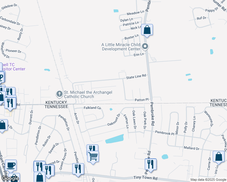 map of restaurants, bars, coffee shops, grocery stores, and more near 1129 Keith Avenue in Oak Grove