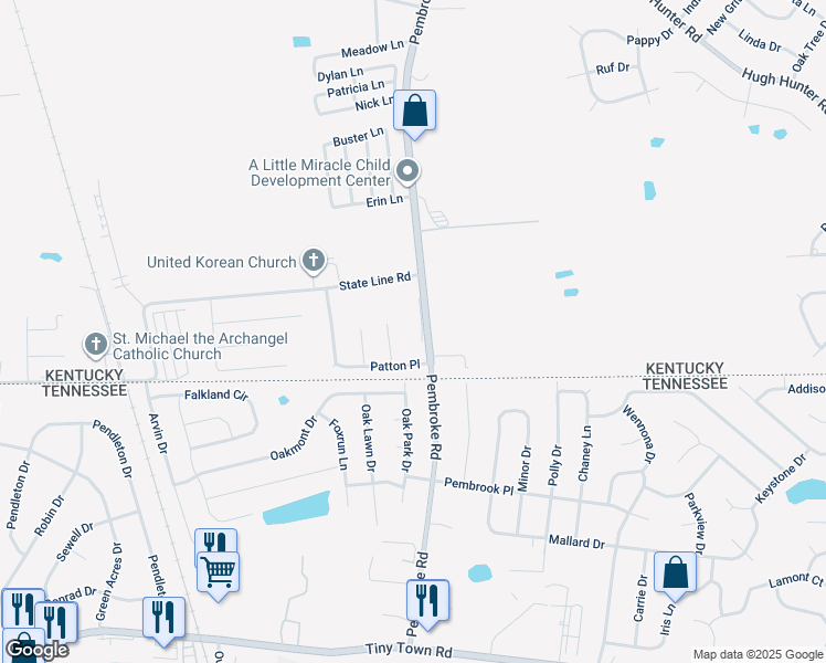 map of restaurants, bars, coffee shops, grocery stores, and more near 1186 Schatten Street in Oak Grove