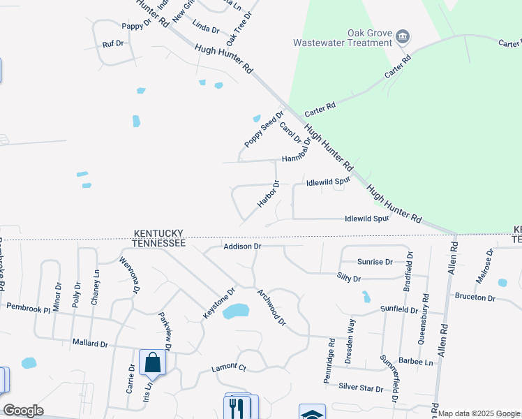 map of restaurants, bars, coffee shops, grocery stores, and more near 1816 Harbor Drive in Oak Grove