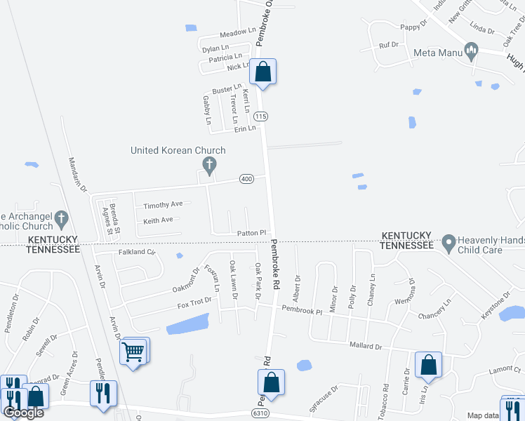 map of restaurants, bars, coffee shops, grocery stores, and more near 1186 Schatten Street in Oak Grove