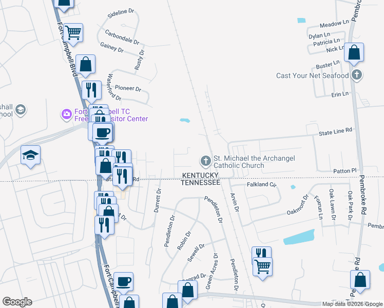map of restaurants, bars, coffee shops, grocery stores, and more near 829 Flyer Court in Oak Grove