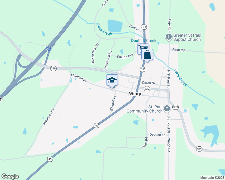 map of restaurants, bars, coffee shops, grocery stores, and more near 449 Lebanon Street in Wingo