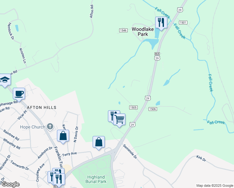map of restaurants, bars, coffee shops, grocery stores, and more near 1223 Greenwood Drive in Danville