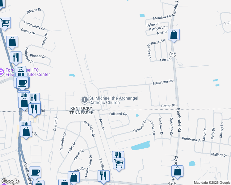 map of restaurants, bars, coffee shops, grocery stores, and more near 915 State Line Road in Oak Grove
