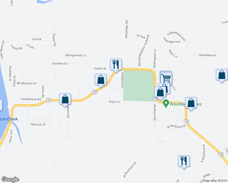 map of restaurants, bars, coffee shops, grocery stores, and more near 190 Scholars Court in Branson