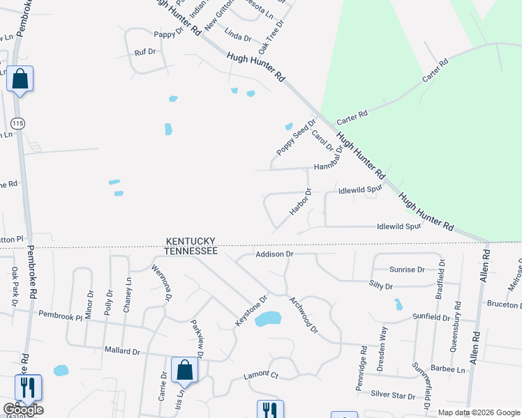 map of restaurants, bars, coffee shops, grocery stores, and more near 1937 Timberline Circle in Oak Grove