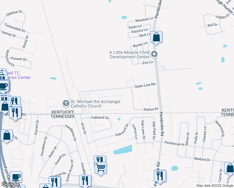 map of restaurants, bars, coffee shops, grocery stores, and more near 983 State Line Road in Oak Grove