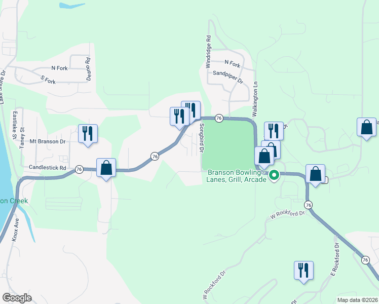 map of restaurants, bars, coffee shops, grocery stores, and more near 150 Scholars Court in Kirbyville