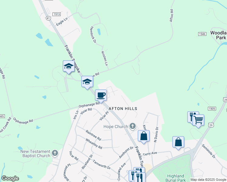 map of restaurants, bars, coffee shops, grocery stores, and more near 1300 Franklin Turnpike in Danville