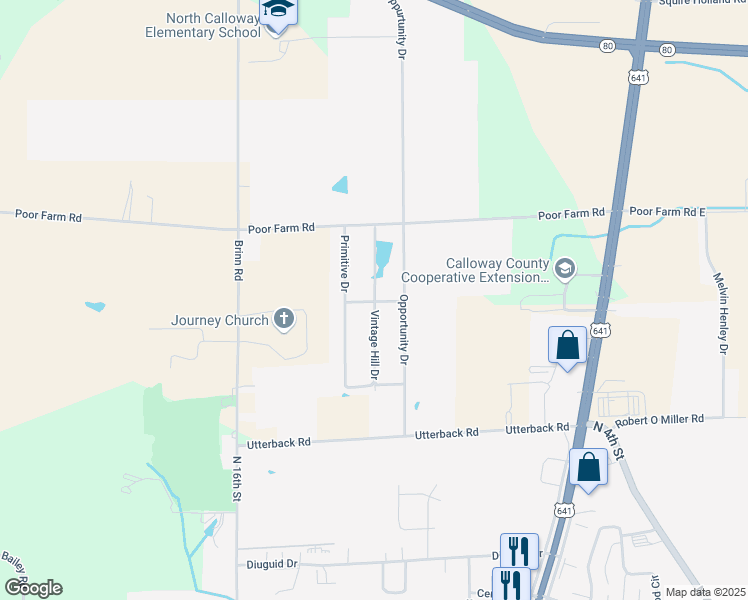 map of restaurants, bars, coffee shops, grocery stores, and more near Opportunity Drive in Murray