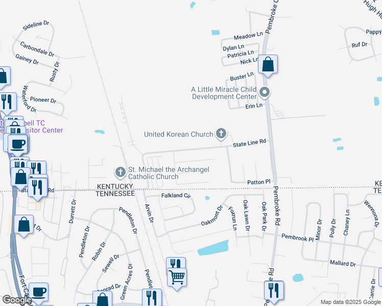 map of restaurants, bars, coffee shops, grocery stores, and more near 951 State Line Road in Oak Grove