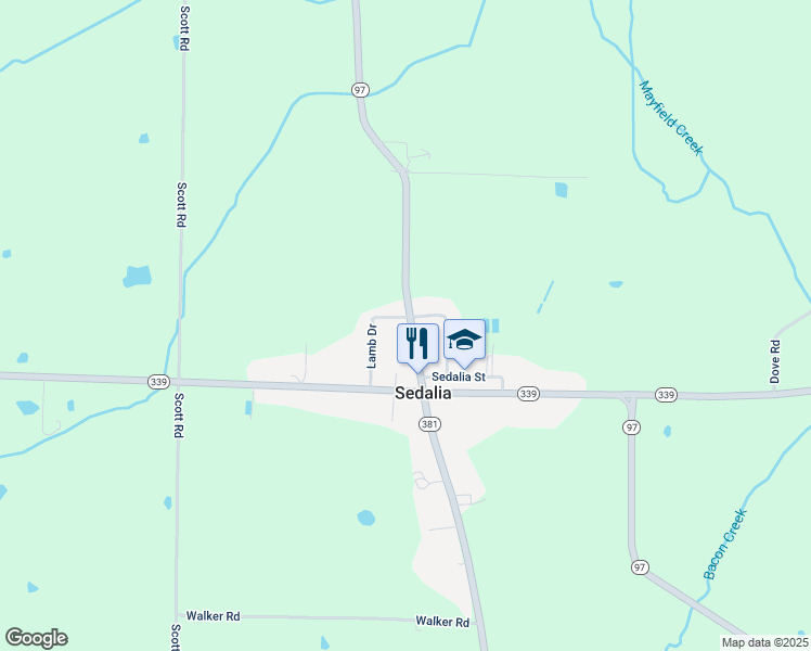 map of restaurants, bars, coffee shops, grocery stores, and more near 1 Lamb Drive in Sedalia