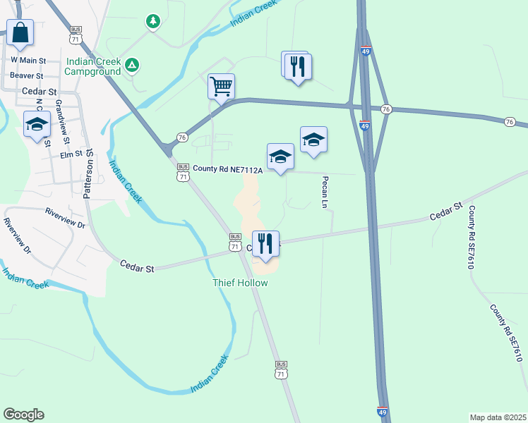 map of restaurants, bars, coffee shops, grocery stores, and more near 100 Mustang Drive in Anderson