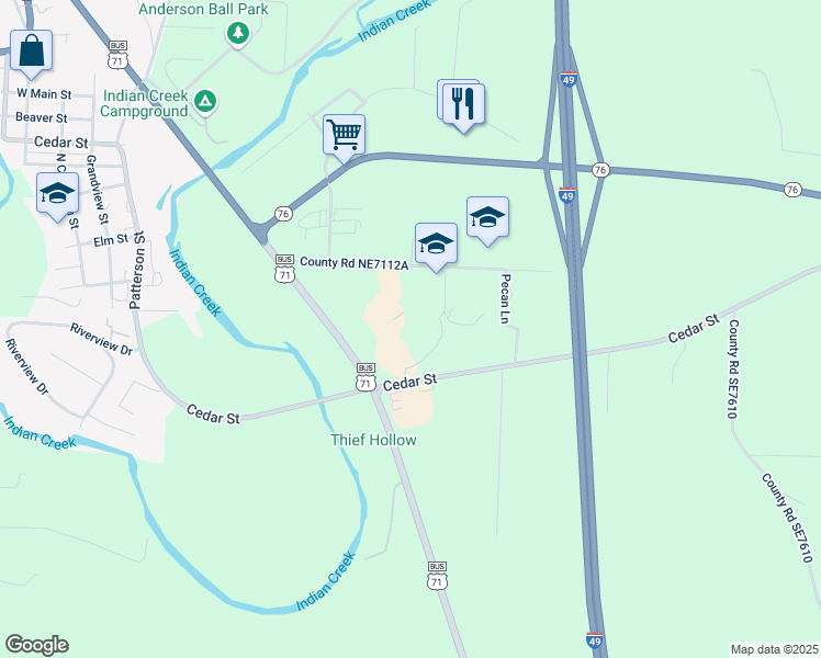 map of restaurants, bars, coffee shops, grocery stores, and more near 100 Mustang Drive in Anderson