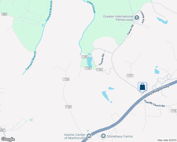 map of restaurants, bars, coffee shops, grocery stores, and more near 159 Patricia Drive in Martinsville