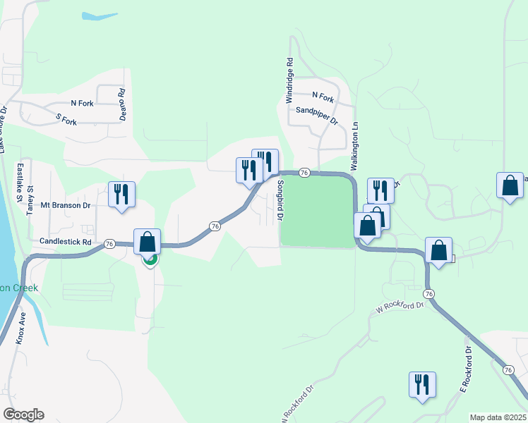 map of restaurants, bars, coffee shops, grocery stores, and more near 158 Humanity Lane in Branson