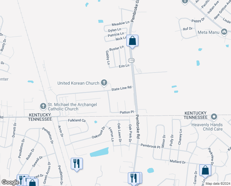 map of restaurants, bars, coffee shops, grocery stores, and more near 1209 State Line Road in Oak Grove