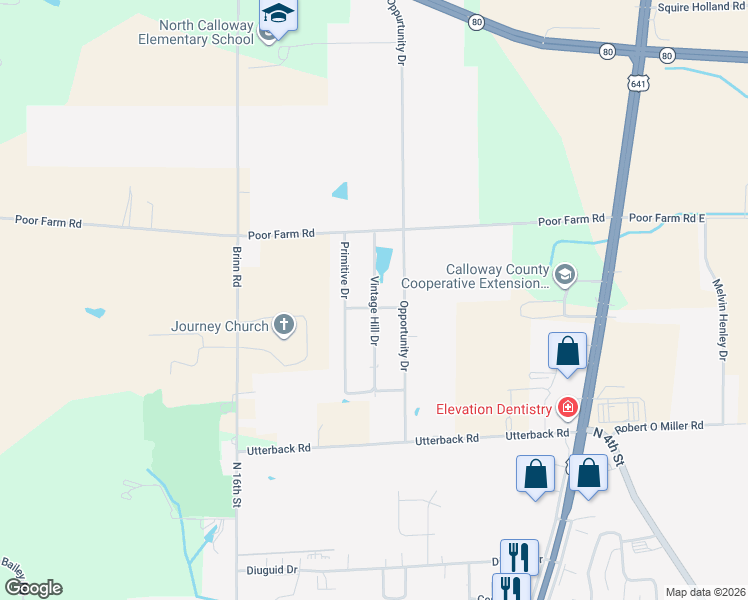 map of restaurants, bars, coffee shops, grocery stores, and more near Opportunity Drive in Murray