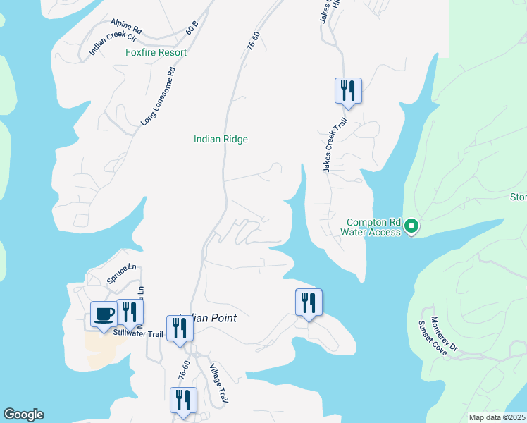 map of restaurants, bars, coffee shops, grocery stores, and more near 129 Treehouse Lane in Branson