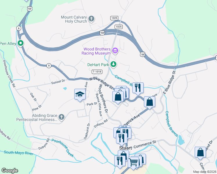 map of restaurants, bars, coffee shops, grocery stores, and more near 115 West Blue Ridge Street in Stuart
