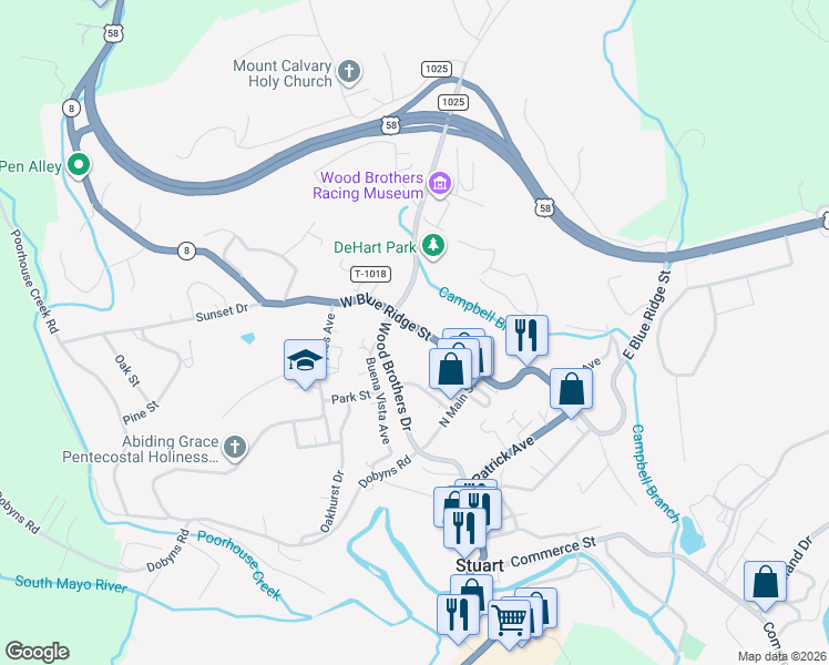 map of restaurants, bars, coffee shops, grocery stores, and more near 115 West Blue Ridge Street in Stuart