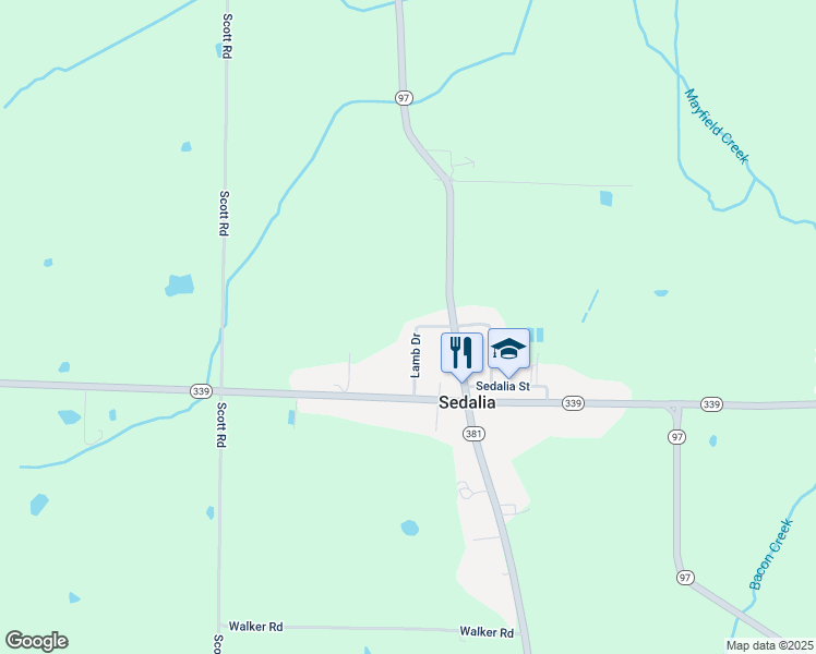 map of restaurants, bars, coffee shops, grocery stores, and more near 1-299 Lamb Drive in Sedalia