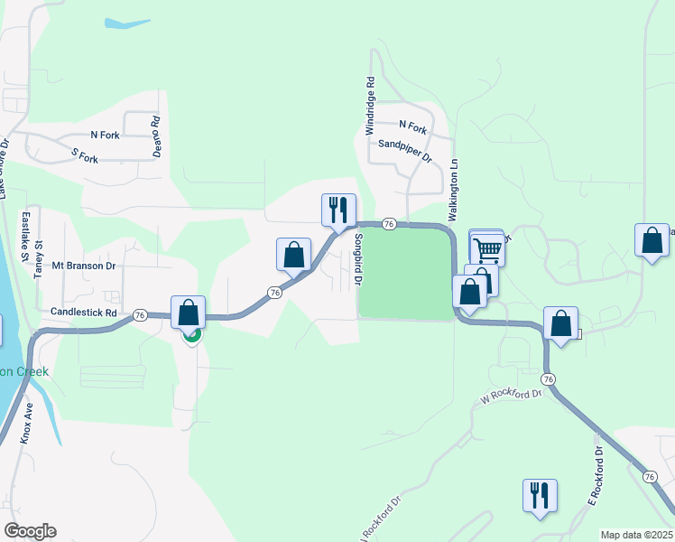 map of restaurants, bars, coffee shops, grocery stores, and more near 150 Scholars Court in Kirbyville