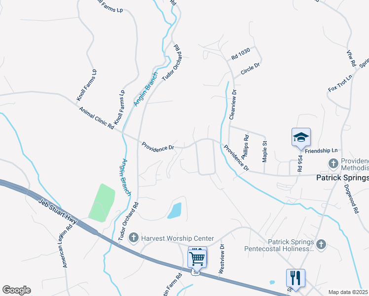 map of restaurants, bars, coffee shops, grocery stores, and more near 198 Providence Drive in Patrick Springs