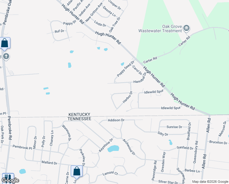 map of restaurants, bars, coffee shops, grocery stores, and more near 1977 Timberline Circle in Oak Grove