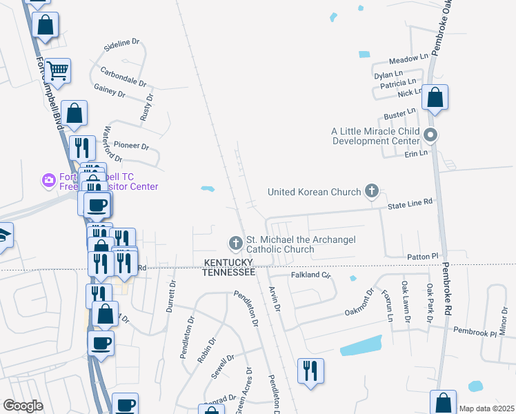 map of restaurants, bars, coffee shops, grocery stores, and more near 114 Mandarin Drive in Oak Grove