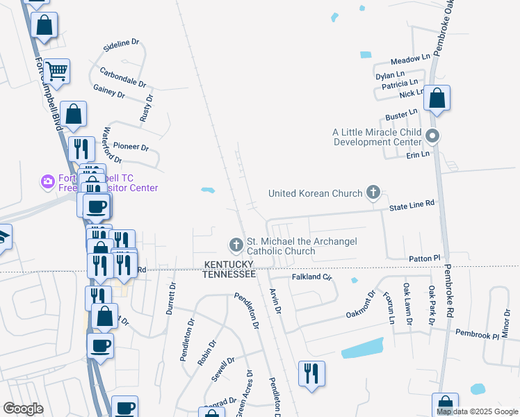 map of restaurants, bars, coffee shops, grocery stores, and more near 100 Mandarin Drive in Oak Grove