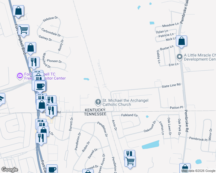 map of restaurants, bars, coffee shops, grocery stores, and more near 100 Mandarin Drive in Oak Grove